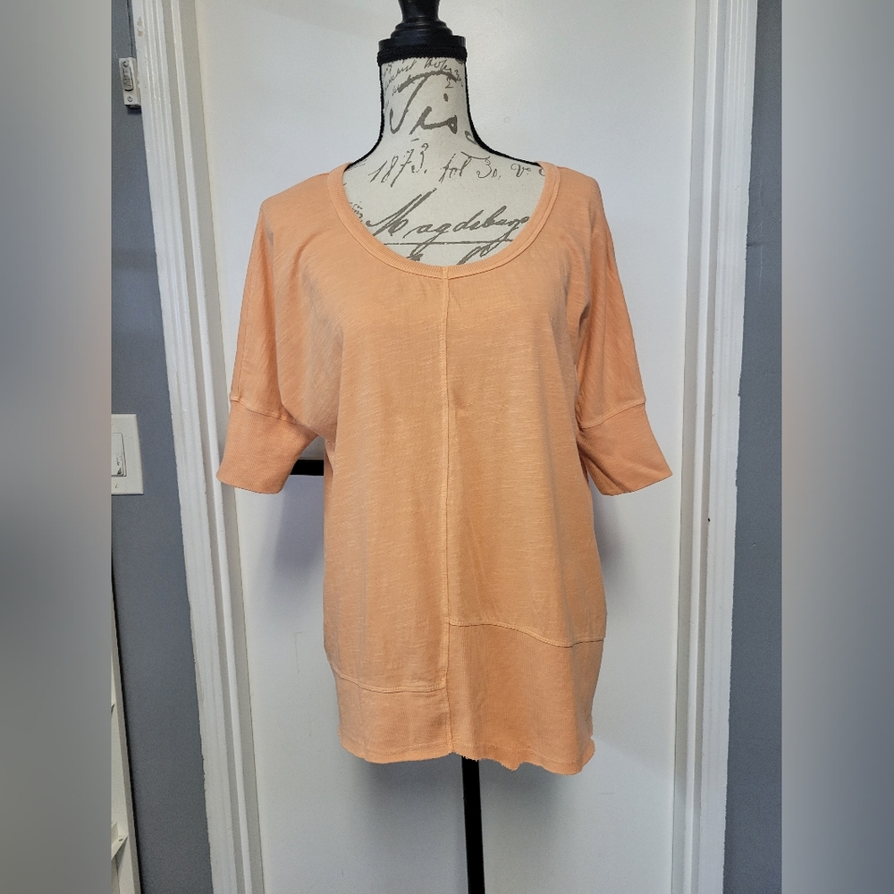 Sundance Women's Scoop‎ Neck Oversized Top Cotton Bohemian Lagenlook Peach Med
